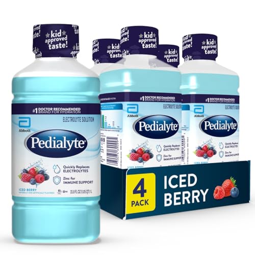 Image of Pedialyte Electrolyte Drink, Hydration Drinks for Kids & Adults, Iced Berry, 1 Liter, Pack of 4
