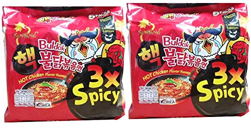 SAMYANG 3X Spicy Buldak Hot Chicken Flavour Instant Korean Noodles - 140Gmx10Pack (5Pack X 2Combo) (Imported)