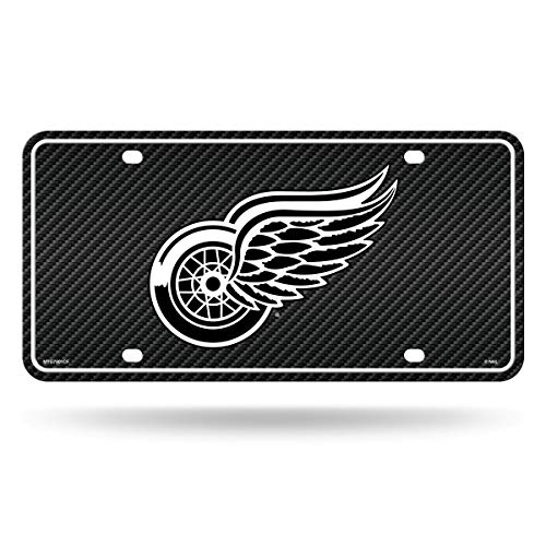Rico Industries NHL Detroit Red Wings Carbon Fiber Metal Auto Tag 8.5" x 11" - Great for Truck/Car/SUV