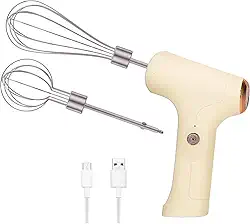 Mini Batedeira Portátil Recarregável USB C – 5 Velocidades, Silenciosa, com 2 Batedores Inox, Compacta e Sem Fio