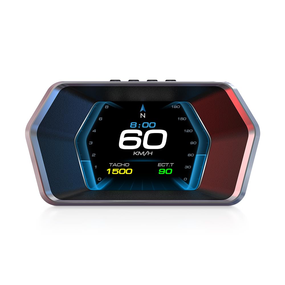 P17 Car HUD Display OBD2 GPS Dual Source Speedometer with Real Time MPH KMH RPM Voltage Fuel Consumption Monitor Overspeed Alarm for All Cars Trucks SUV