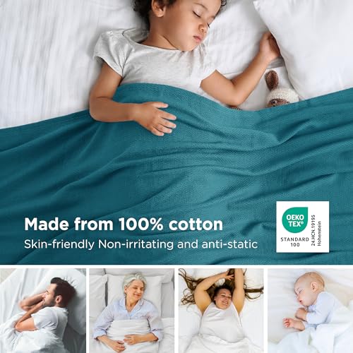 Image of Bedsure 100% Cotton Blanket, Herringbone Weave, King, Teal