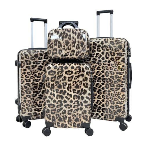 Leopard Print Pattern Luggage Set, 4 - Pieces Set with Sizes of 14 inches, 20 inches, 24 inches and 28 inches, Equipped with Silent Universal Wheels and Telescopic Trolley
