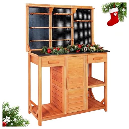 Agitree Outdoor Garden Potting Bench, Horticultural Wooden Workstation Table with Storage Drawer, Cabinet, Metal Pegboard, Adjustable Hooks and Shelves for Backyard, Patio, Greenhouse