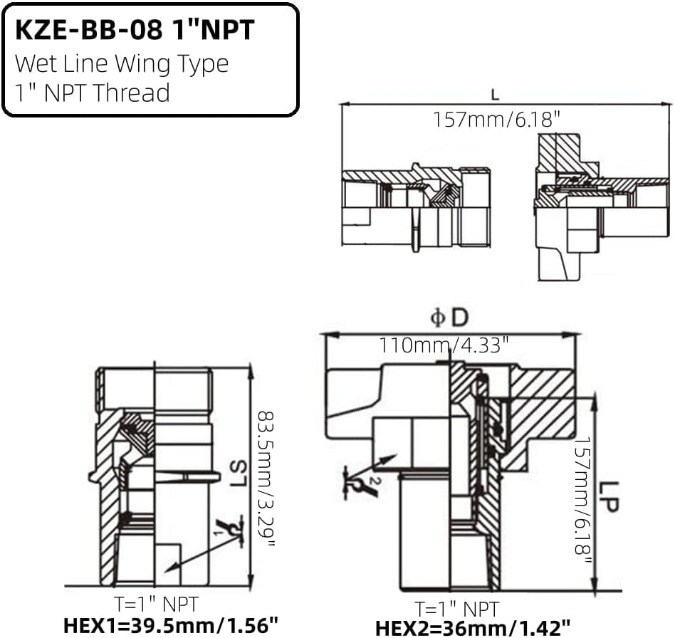 Image of 1 inch NPT Wet-Line Wing Nut Heavy Duty Hydraulic Quick Disconnect Coupler /Coupling Set for Live Bed Dump Trailer Hydraulic Systems