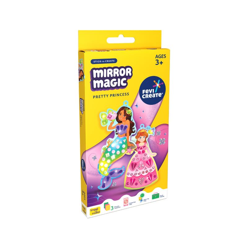 Image of Fevicreate Stick-n-Create Mirror Magic Pretty Princess Kit | Sparkly Stickers | Princess Templates | Travel Friendly | Boosts Creativity | Screen-Free Play | Gifting | Ages 3 +