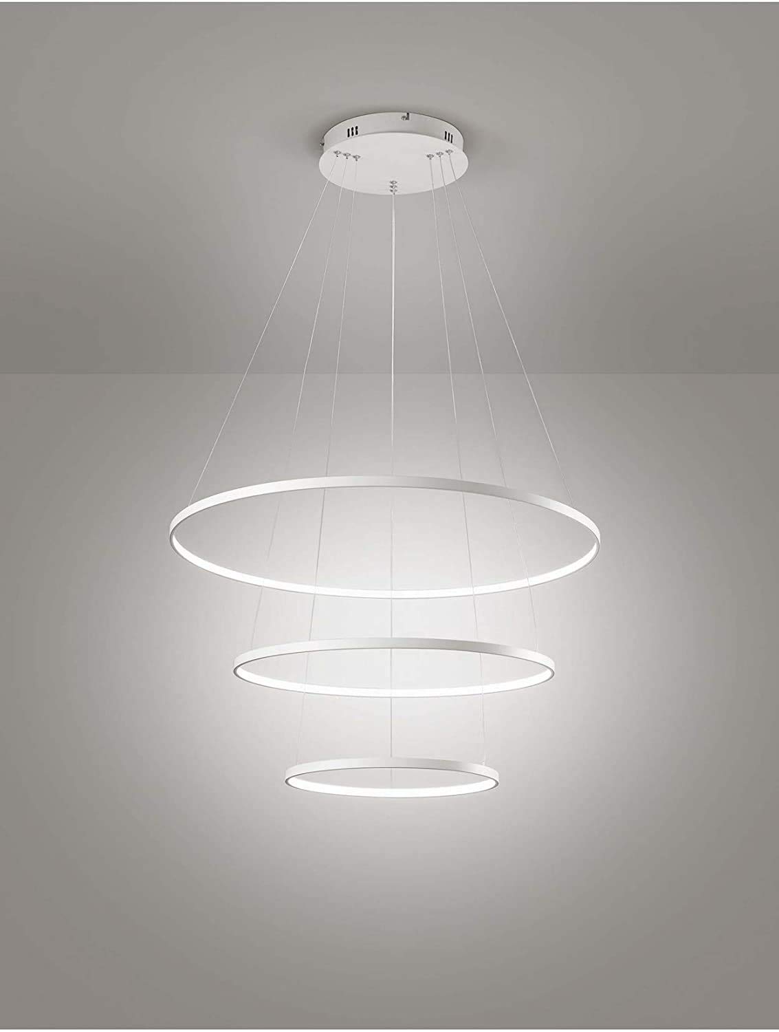 Lampadario LED a Sospensione 48W 3 Anelli Sospesi Cerchi dal Design Moderno 60x60x100 cm (Bianco Freddo) Lampadario soggiorno moderno porta lampada da soffitto lampadari moderni a sospensione