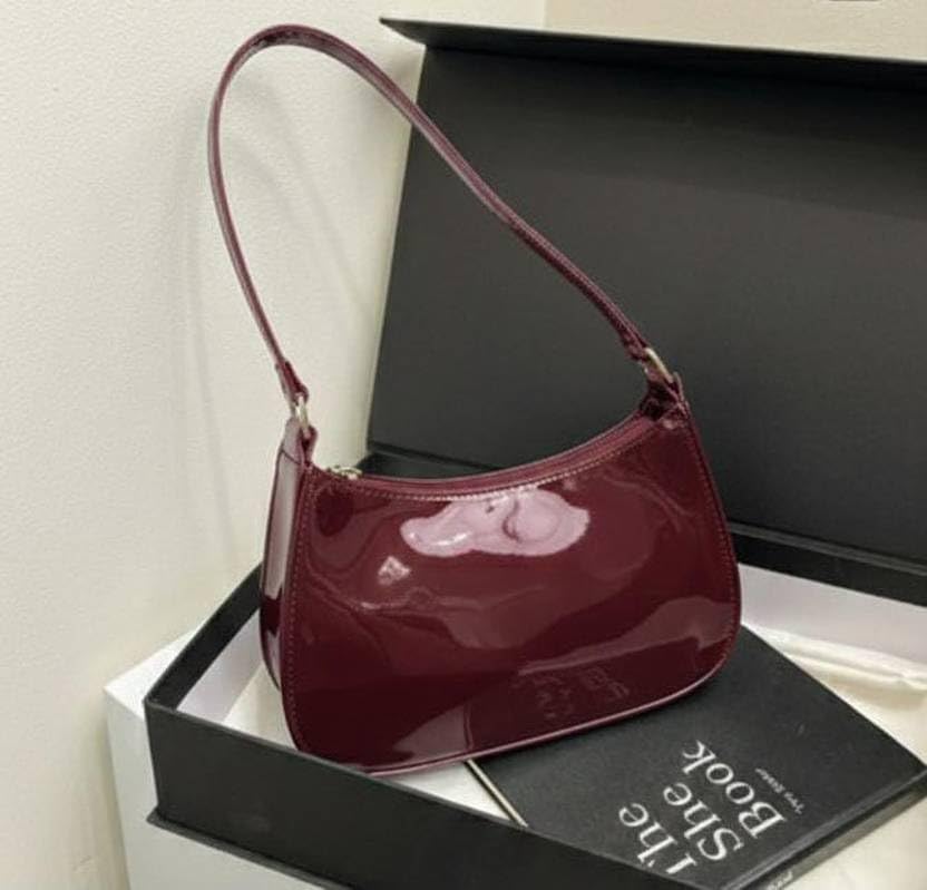 Image of Women's Glossy Shoulder Bag | Mini Hobo Handbag for Girls & Ladies | Stylish Patent Leather Purse for Party & Daily Use