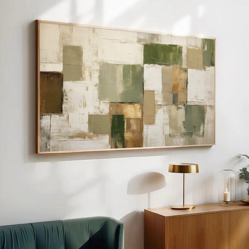 LTjiajuypd Tableau sur toile abstrait minimaliste géométrique aux tons verts, dorés et beiges de terre, affiche décorative pour salon (70 x 100 cm)