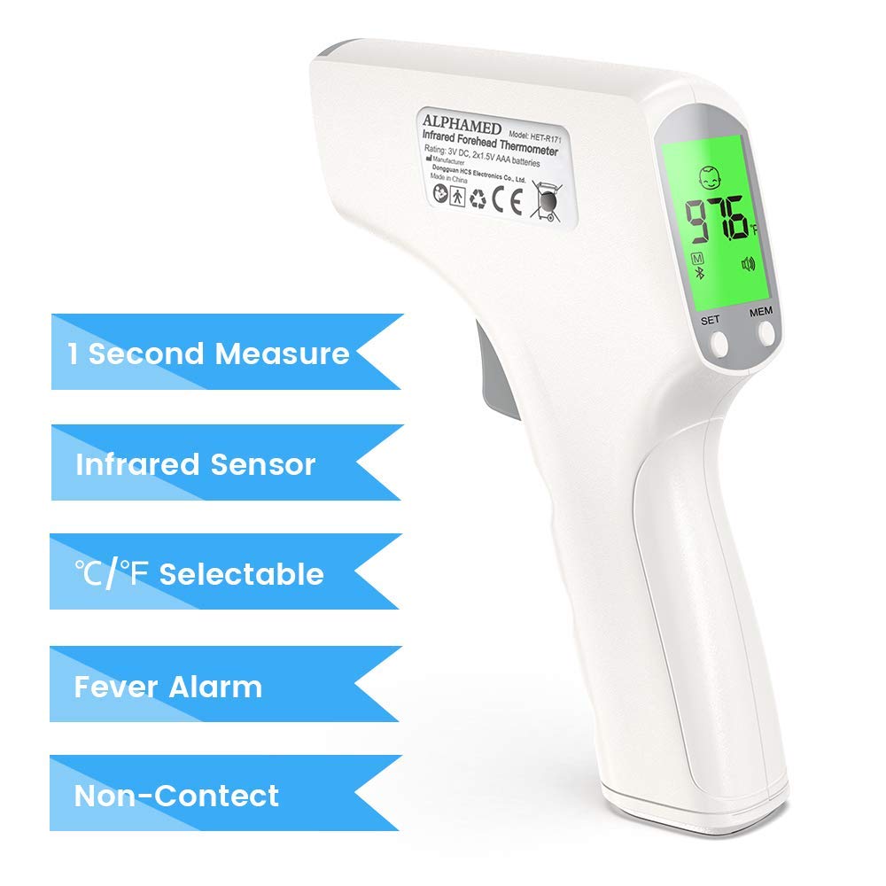 ALPHAMED No-Touch Forehead Temperature Device, Infrared Non-Contact for Adults Kids Baby, Medical Digital Infrared Fever, Fast and Accurate, C/F Switchable