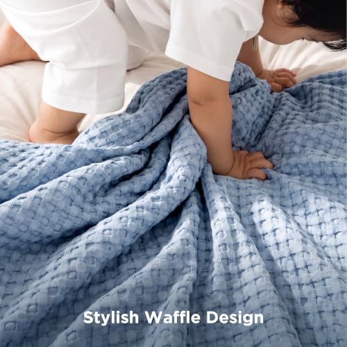 Image of Bedsure Cooling Cotton Waffle King Size Blanket - Lightweight Breathable Blanket of Rayon Derived from Bamboo for Hot Sleepers, Luxury Throws for Bed, Couch and Sofa, Sky Blue, 104x90 Inches