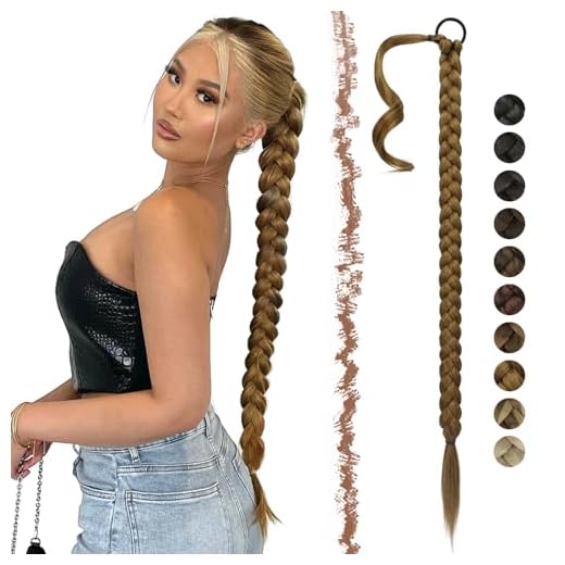 FESHFEN Extensiones de Pelo Coleta Trenzada, 85 cm Coleta Postiza de pelo Larga para Mujeres Ponytail Extensiones de Cola de Caballo Sintético para la Fiesta Diaria, Castaño Claro Mixto Rubio Natural