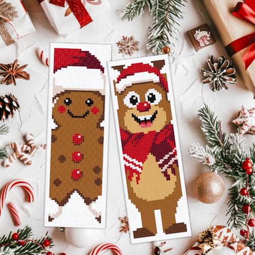 Image of ACRNIGHEET 6PCS Christmas Cross Stitch Bookmark Kit for Beginner Stamped Cross Stitch Kits for Adults DIY Embroidery Bookmark Kits with English Instructions Hand Craft Gift 8.5''x3'' 11CT