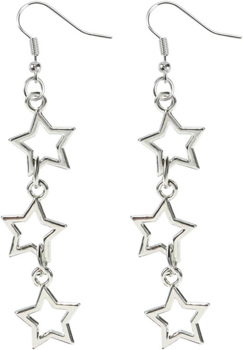 Star Dangle Earrings for Women Silver Long Tassel Hollow Stars Dangle Drop Earrings