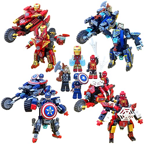 Chanteca Minifigures Building Blocks Set, Superhero Mini Action Figures, 2 In 1 Robot Building Toys Include 4 Sets Superhero Transforming Car Model Kit For Kids Adults And Fans #TOP14