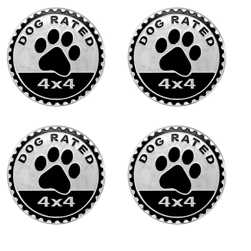 Image of 4Pcs Dogs Badge Rated Metal Automotive Badge 3D Metal Car Badges Emblems Round Emblem Decals Compatible for Jeep Wrangler Vehicles Trucks SUV