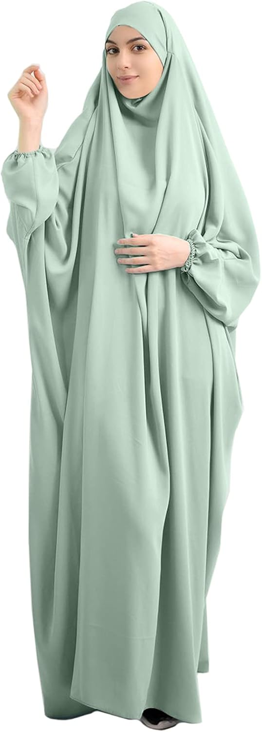 XINNI Women Muslim One-piece Loose Full Cover Long Dress One-size Overall Hijab Thobe Hooded Dress
