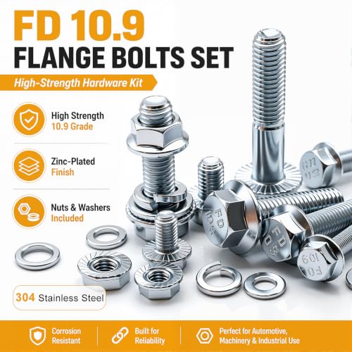 Image of weideer 400PCS Metric Flange Bolt Assortment,M6x1.0 M8x1.25 M10x1.5 Metric Bolt Assortment,Grade 8.8 Alloy Flange Hex Nuts and Bolts Kit (12mm-45mm)
