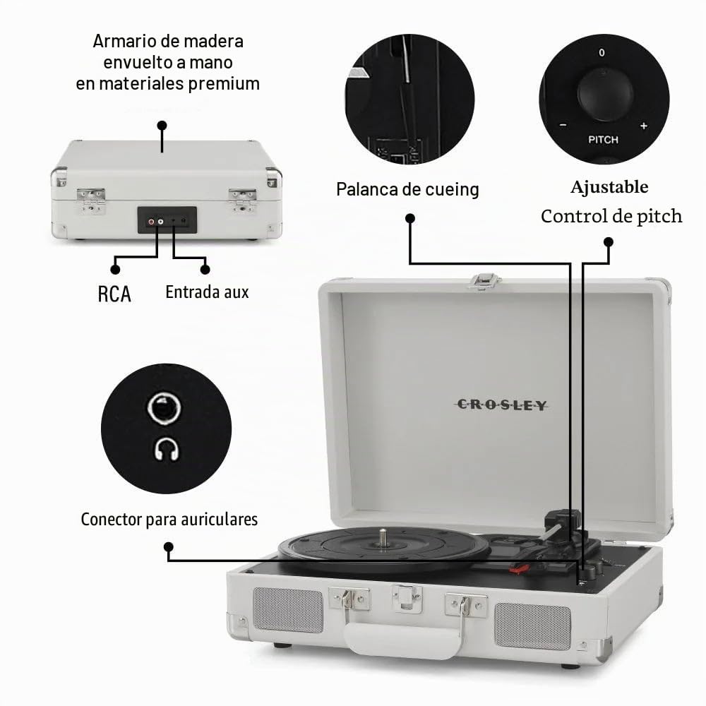 Crosley Cruiser Plus - Tocadiscos portátil, Reproductor de Discos Bluetooth, Reproductor de Vinilo de Maleta de 3 velocidades, Tocadiscos para el hogar para Discos de Vinilo, Altavoces estéreo