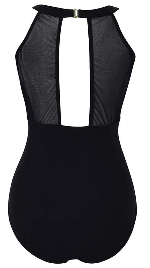 VILOREE Damen Schlankheits Badeanzug Raffung Einteiler High Neck Bademode Strandmode