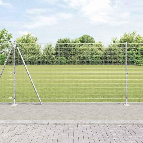 Massbinet Zaun mit Pfosten Silber Betonbodenverankerung 10 x 1.2 m (25 x 25 mm Maschen)