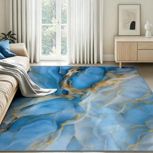 Alfombra de entrada azul de 60x90 cm lavable con diseño abstracto para pasillo 8