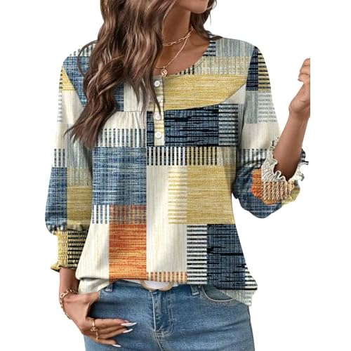 AKEWEI 3/4 Length Sleeve Womens Tops 2026 Fashion Summer Tops for Women Crewneck Casual Loose Fit Pleated Top