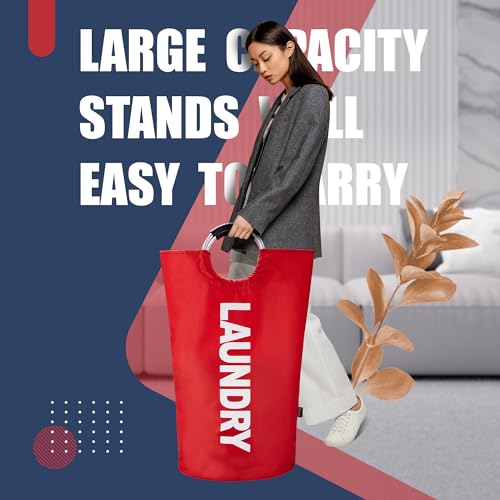 Caroeas 100L Laundry Basket,Large Laundry Hamper, Laundry Bag with Padded Handles, Clothes Hamper Stands Up Well, Collapsible Free Standing Easy Storage Washing Bin (Red,100L)