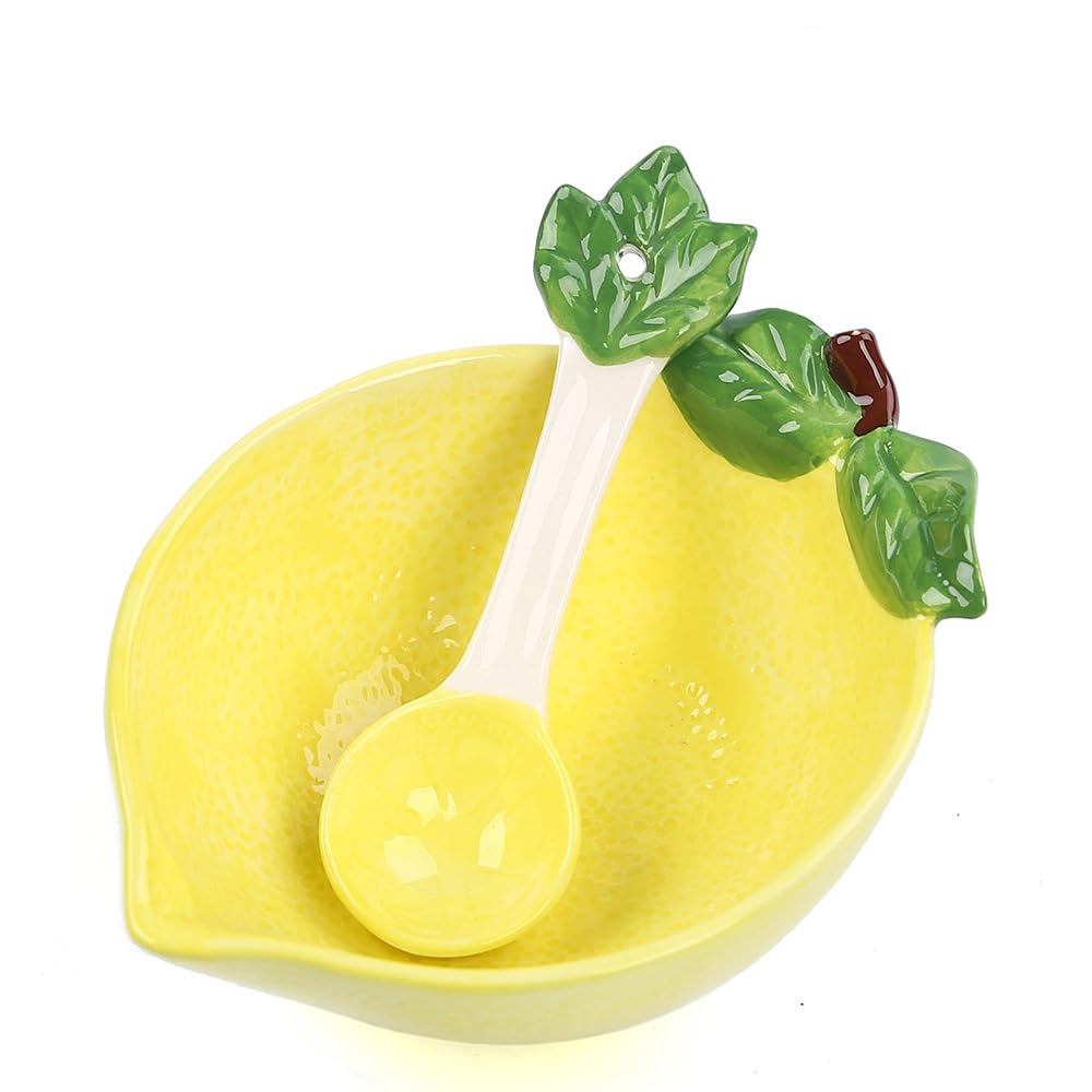 TJCGCKK Lemon Shaped Ceramic Dessert Bowl Cute Snack Bowls with Spoons Fruit Vegetable Themed Design Dishes Creative Serving Plates Ice Cream Bowls for Soup Cereal Dessert Appetizers Oatmeal Party