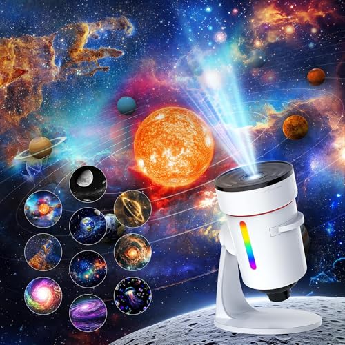 Galaxy Projector, 10 Realistic Nebula Scenarios, 4K HD Projector Lamp Galaxy Adjustable Angle and Focal Length with Timing Function, 360° Rotatable for Bedroom Decoration, Extra Wide Coverage