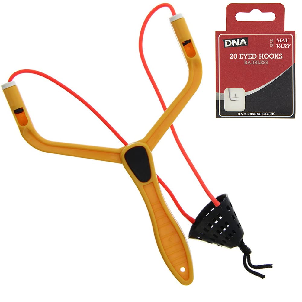 NGT Match Carp Fishing Catapult For Maggots Baits Pellets + 20 x Eyed Hooks