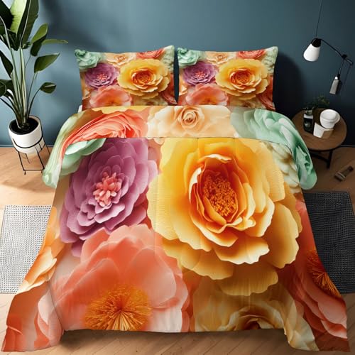 Genérico Edredón Comforter 220 x 240 cm Soñador Floral Elegante Edredon Estampado con Relleno de Fibra, Nórdico Invierno Suave, Ligero, Reversible y Transpirable, Color