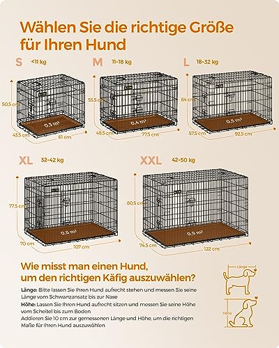 Feandrea Hundekäfig, klappbar, mit 2 Türen, ausziehbare Kunststoffschale, 61 x 43,5 x 50,5 cm, S, schwarz PPD024B01