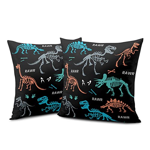 Kwlegh Funny Colorful Animal Throw Pillow Covers 18X18 Cool Dinosaurs Black Pillow Covers Soft Cotton Blend Pillowcase Set Of 2 Boys Room Decor As Gifts For Bed Sofa Couch #TOP1
