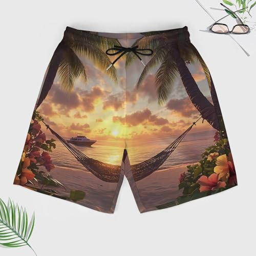 Sunset in Paradise Summer Mens Swim Trunks Quick Dry Beach Board Shorts with Pockets4
