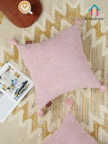 Image of HOMADORN Luxury Cotton Handmade Decorative Boho Throw Pillow Covers with Tassels for Sofa Couch Living Room Indoor Outdoor Chair Car Farmhouse (16X16 INCHES (Square), Lavender (Pack of 2))