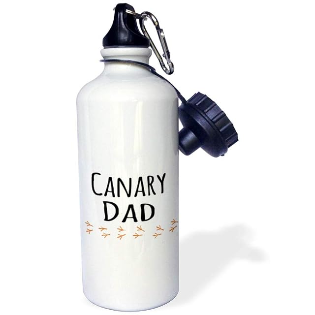 3dRose Canary Dad-for bird lover pet owners-black text with bird footprints Sports Water Bottle 21 oz White