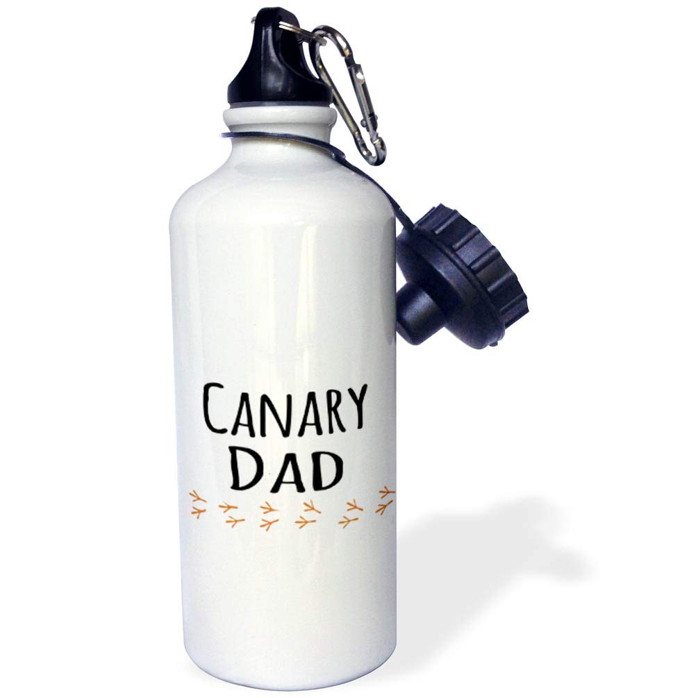 3dRose Canary Dad-for bird lover pet owners-black text with bird footprints Sports Water Bottle 21 oz White