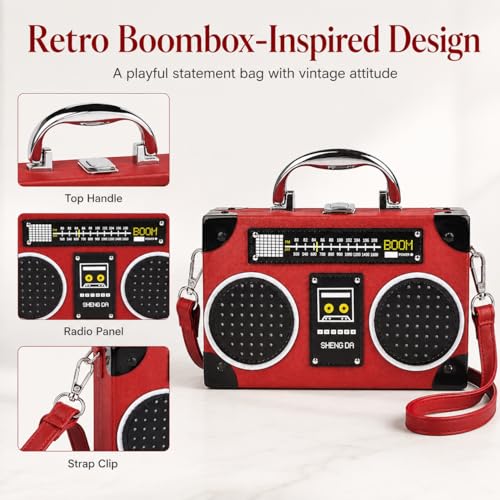 Image of QZUnique Tape Shaped Shoulder Bag Radio Recorder PU Crossbody Bag Women's Retro Evening Bag Handbag Clutch Purse