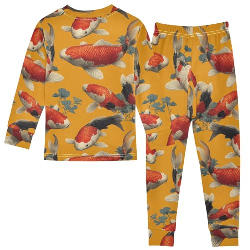 Pajama Sets Long Sleeve Koi Fish Orange Background Soft Comfy Sleepwear 2 Piece PJS 3-8T3