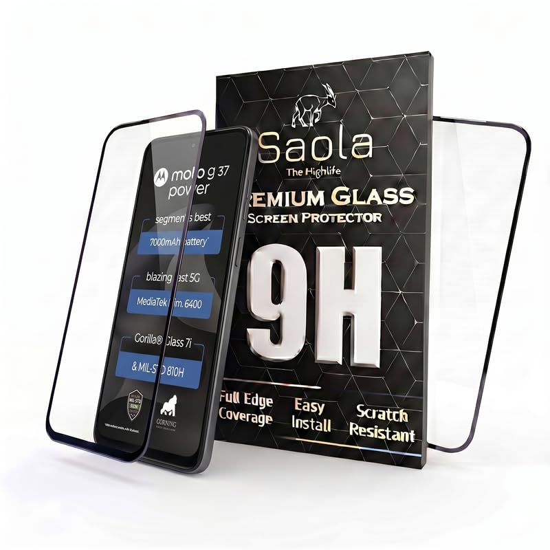 Image of Saola HD+ Oleophobic Tempered Glass For Motorola G37 Power (Pack Of 2) with Hassle-less Installation Kit. Full screen Coverage. 6.67 inch