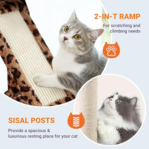 Image of Allewie 81 Inches Tall Cat Tree /Multi-Level Large Climbing Tree House and Towers for Big Feline /Condo and Hammock /Scratching Post /Wide Base /Leopard Print