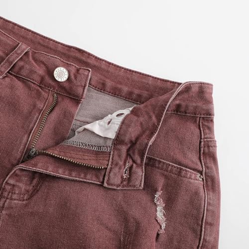 Image of THUNDER STAR Women Mid Rise Ripped Stretchy Jeans Shorts Frayed Raw Hem Casual Denim Shorts