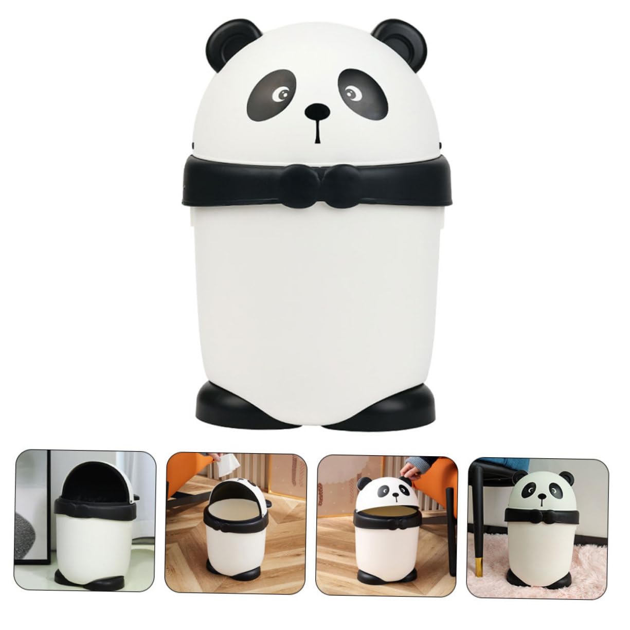 Ciieeo Mini Cubo de Basura de Plástico Tapa en Forma de Panda Diseño Encantador Función de Prevención de Olores para Habitación Infantil Adecuado para Cocina y Sala