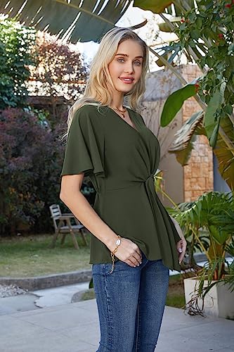 Image of GRACE KARIN Women's Elegant V-Neck Tie Waist Flowy Peplum Shirt Tops