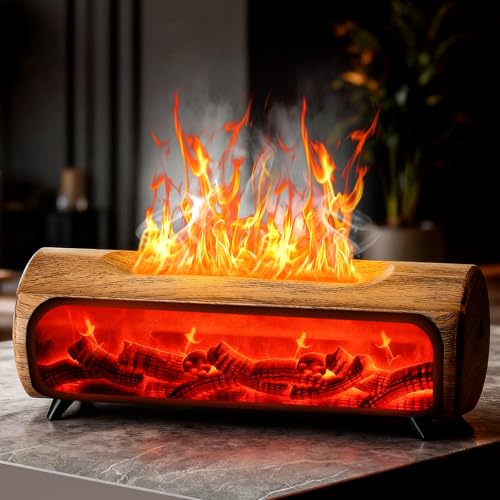 Aroma Diffuser Kamin GuKKK Flammen Aroma Diffuser Ultraschall Luftbefeuchter Aromatherapie Öle Diffusor LED Kamin Licht in 7 Farben & Timer Holzmaserung Duftöldiffusoren Duftlampe für Zuhause (BL)