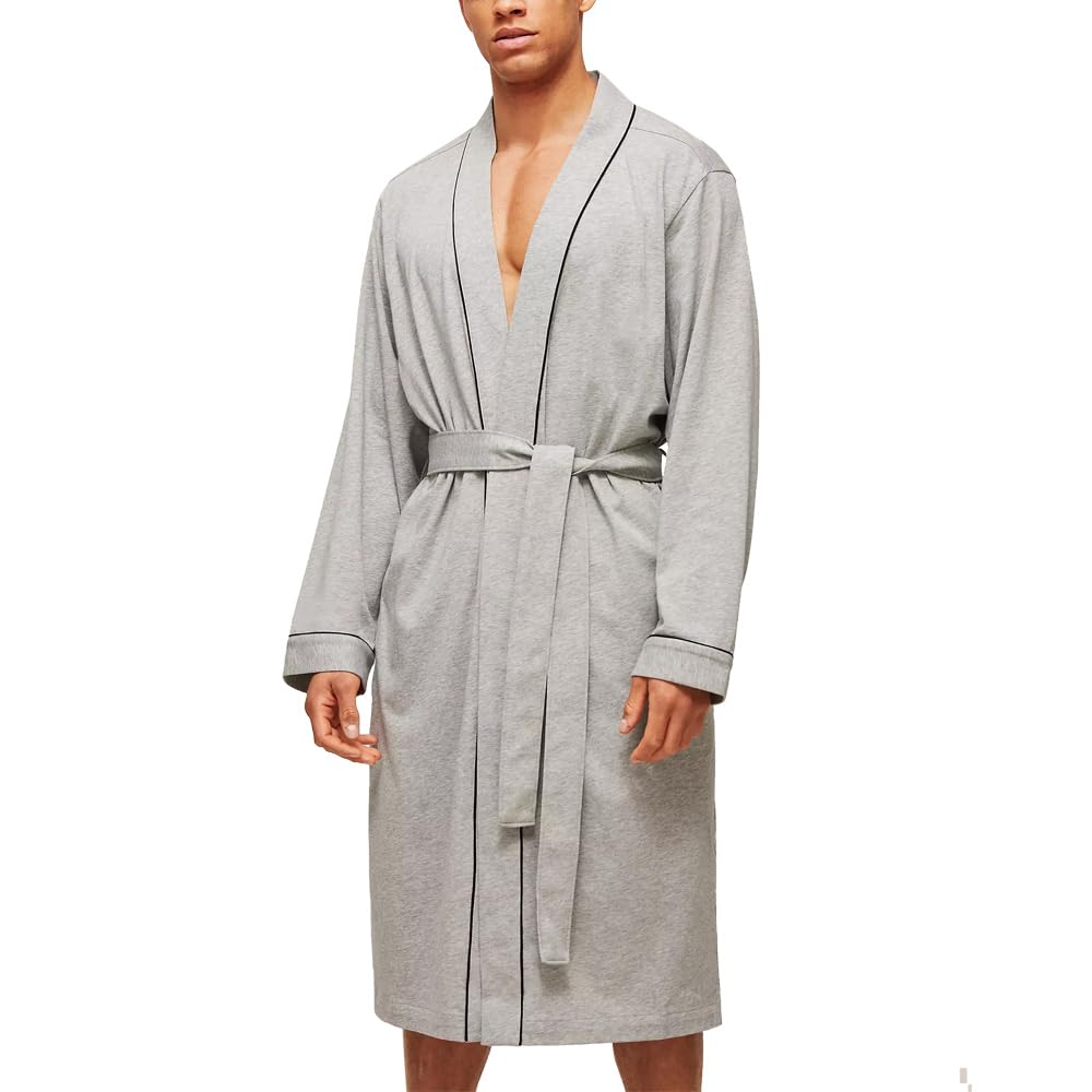 HOLOVE Men's Pure Cotton Bathrobe Lightweight Kimono and Hooded Spa Robes Soft Sleepwear