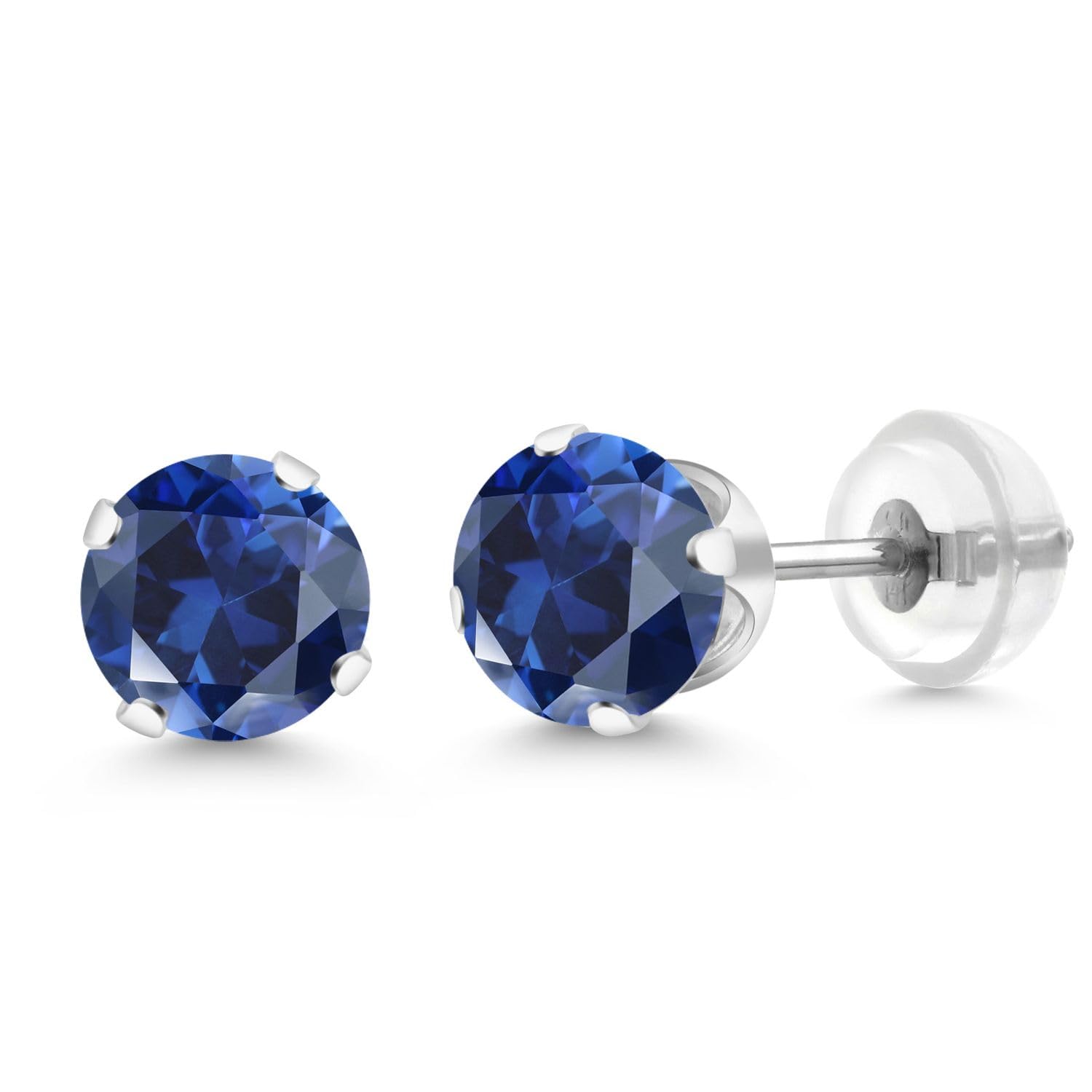 Gem Stone King 14K Gold Gemstone Birthstone Solitaire Stud Earrings | Round 6MM | Gold Earrings For Women Men