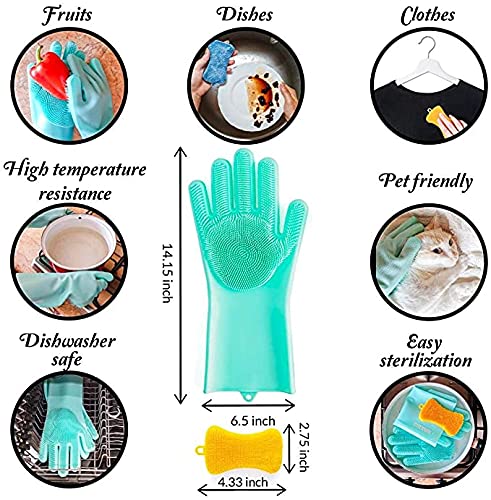 Image of Bagonias Magic Silicone Dish Washing Gloves, Silicon Cleaning Gloves, Silicon Hand Gloves for Kitchen, Pet Grooming, Great for Washing Dishes, Cars, Bathrooms, Floor Cleaning (Multicolor, 1 Pair)