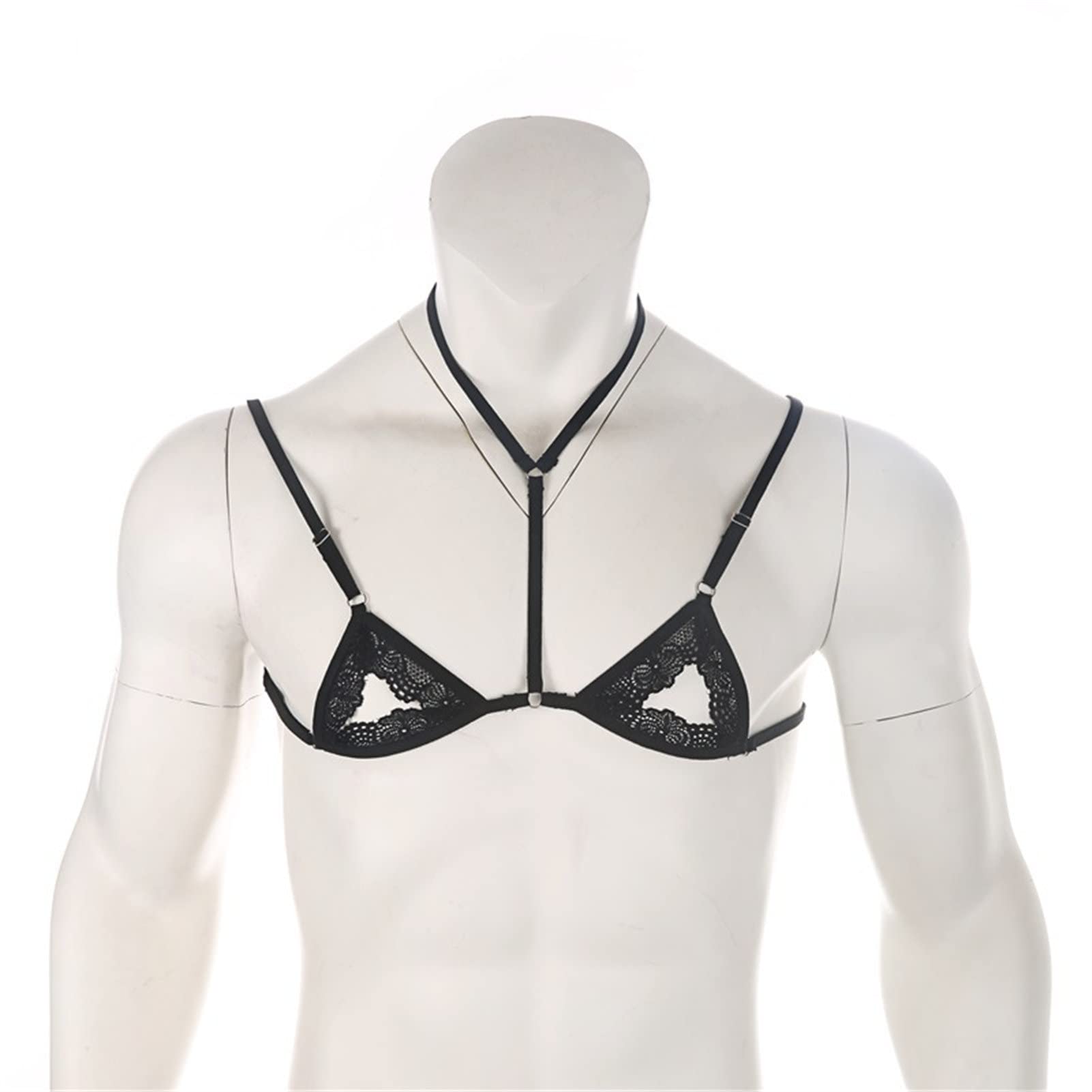 Men's Sissy Halter Strappy Bra Lace Sheer Crossdressing Bralette See Through Cage Tops Underwear Lingerie (Black 2,X-Large)